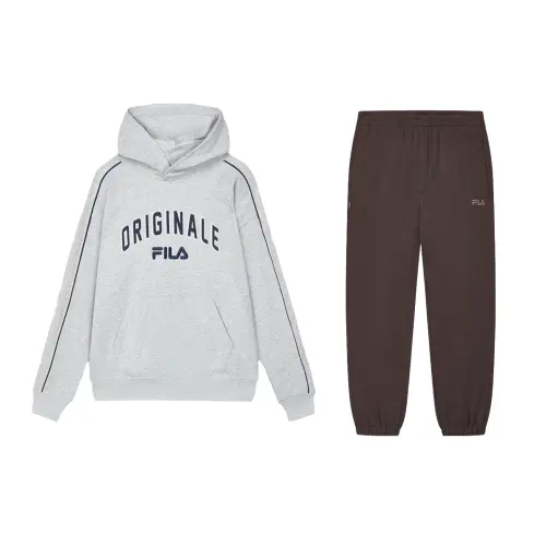 FILA Casual Sportswear Men's Cloud Mist Heather Gray+Earth Umber Hooded Moderate