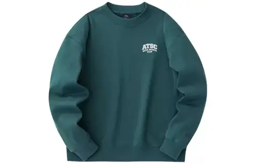 Anta Life Collection Solid Color Loose Fit Fleece Lined Long Sleeved Crew Neck Sweatshirt Women's Gulf Green