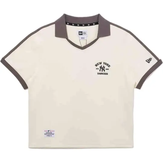 New Era SS25 Ivy League High School Series MLB New York Yankees Американская простая и удобная рубашка-поло с короткими рукавами для женщин, цвета слоновой кости