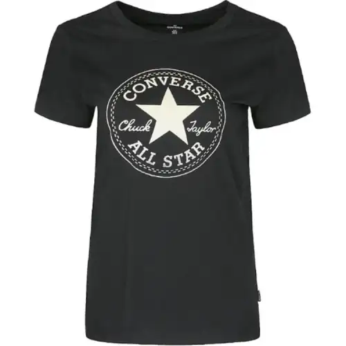 Converse T Shirts Women's Black Crew Neck Moderate