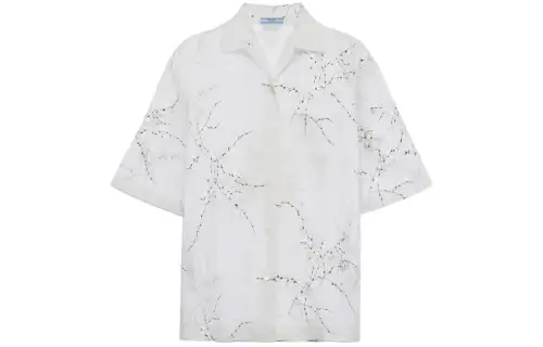 Prada Floral-Embroidered Drop Shoulder Sheer Shirt