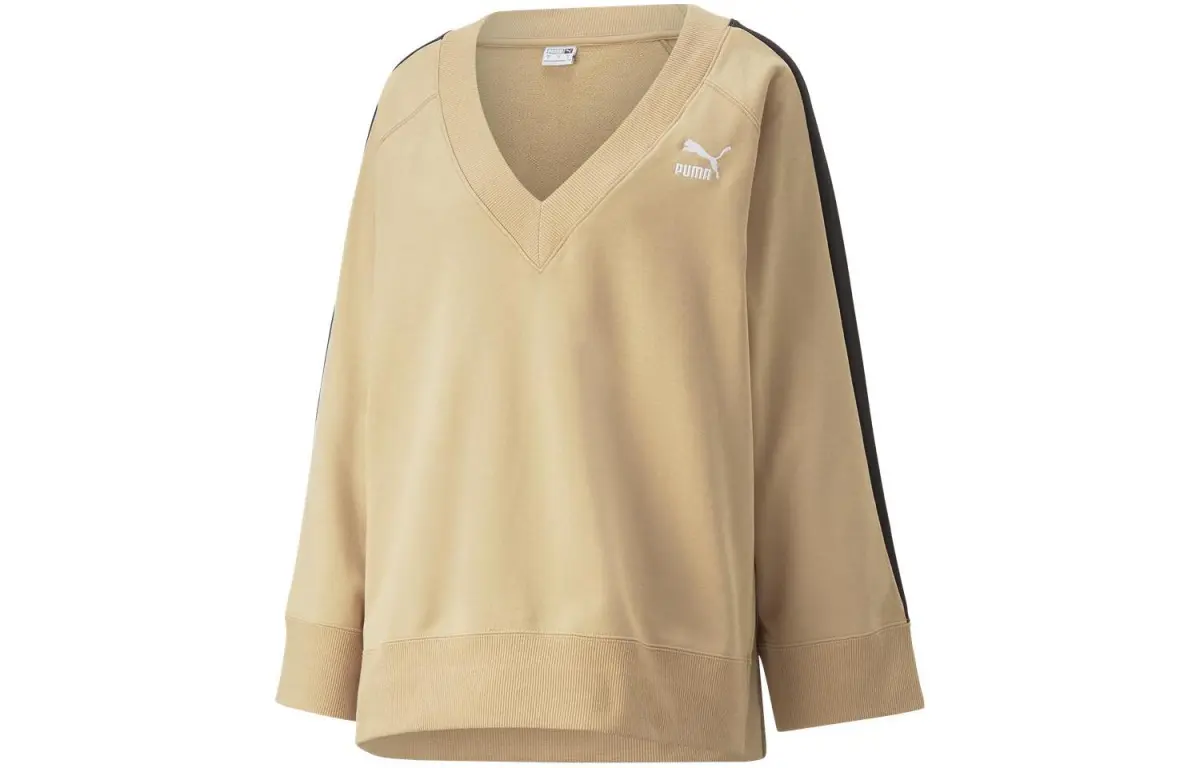 PUMA Sweatshirts Women's Khaki V-neck Moderate Other