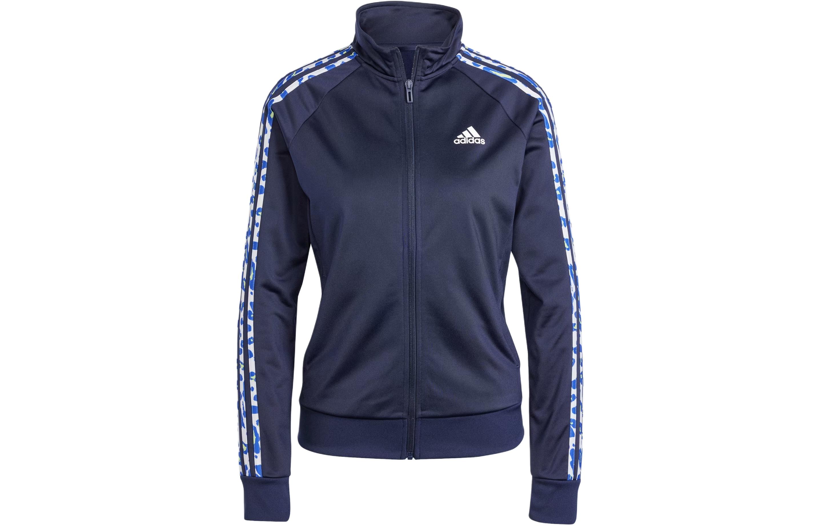 Adidas Essentials Animal Print Tricot 3 Stripes Track Jacket Jackets & Coats Women's Marine Blue