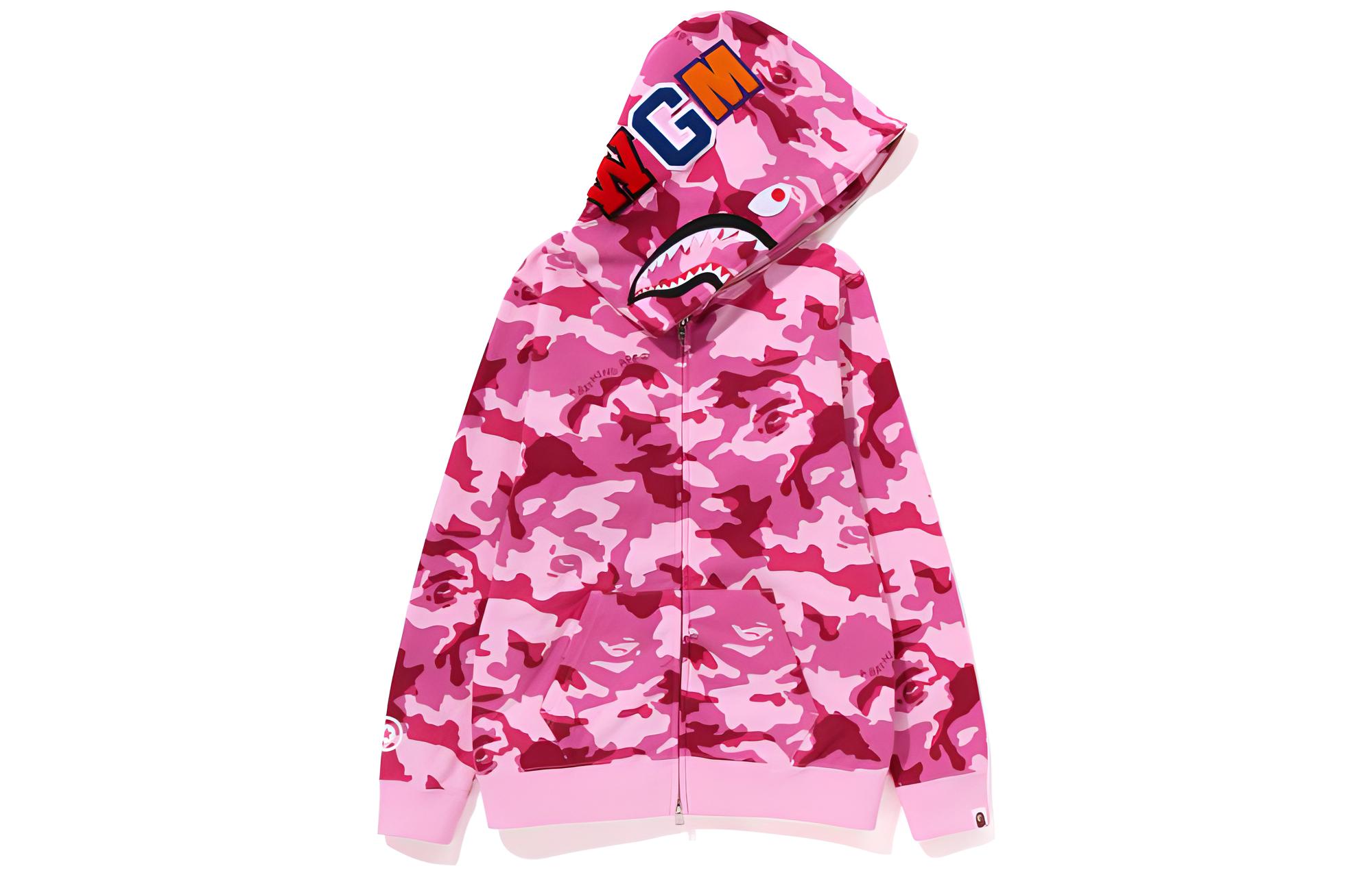 Bape Women'ss Woodland Camo Shark Full Zip Hoodie Pink
