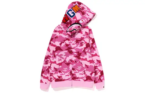Bape Women'ss Woodland Camo Shark Full Zip Hoodie Pink
