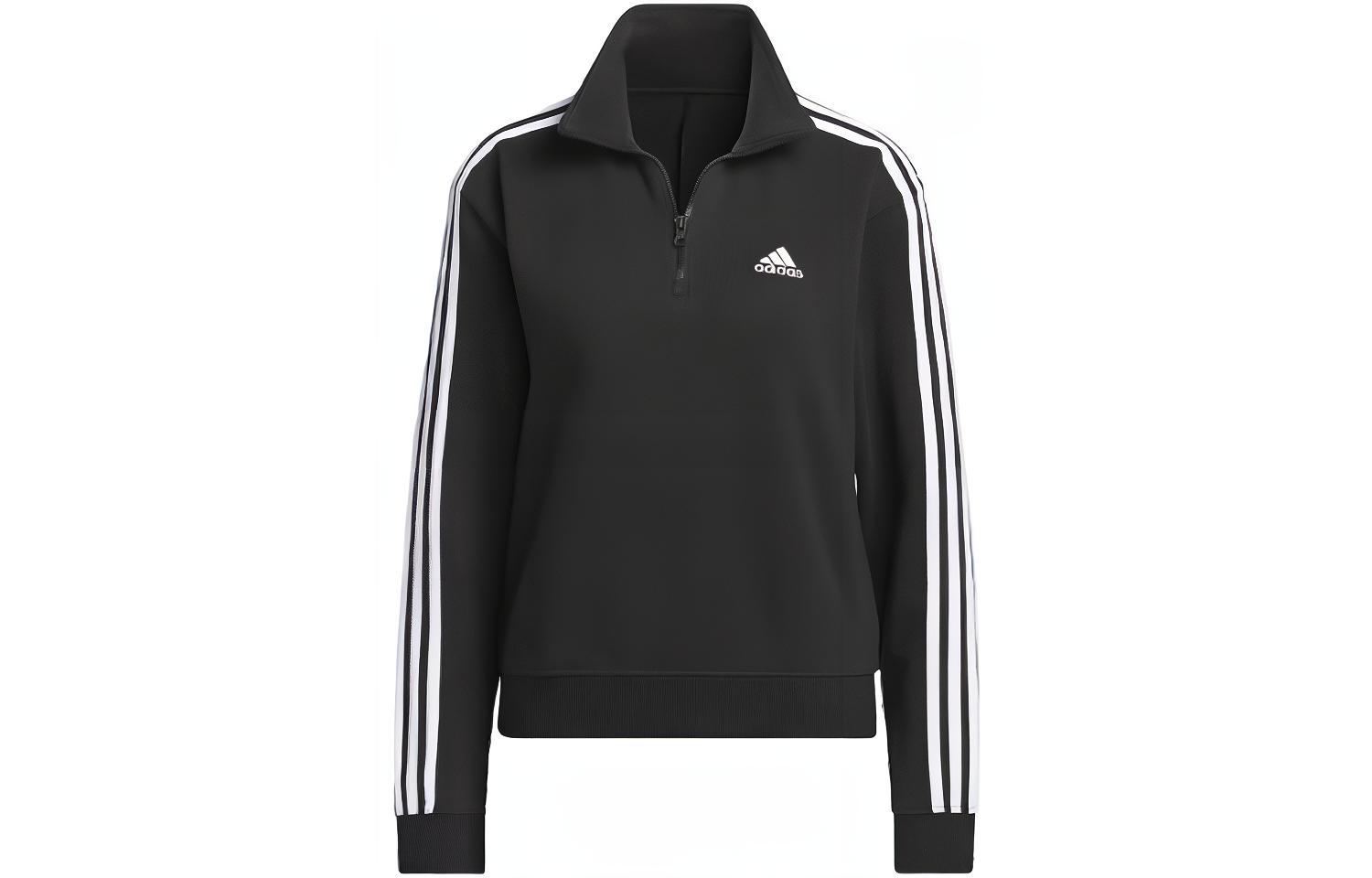 Adidas ESSENTIALS 3-Stripes Quarter-Zip Sweatshirt Three Stripes Color Block Jacket Women's Black