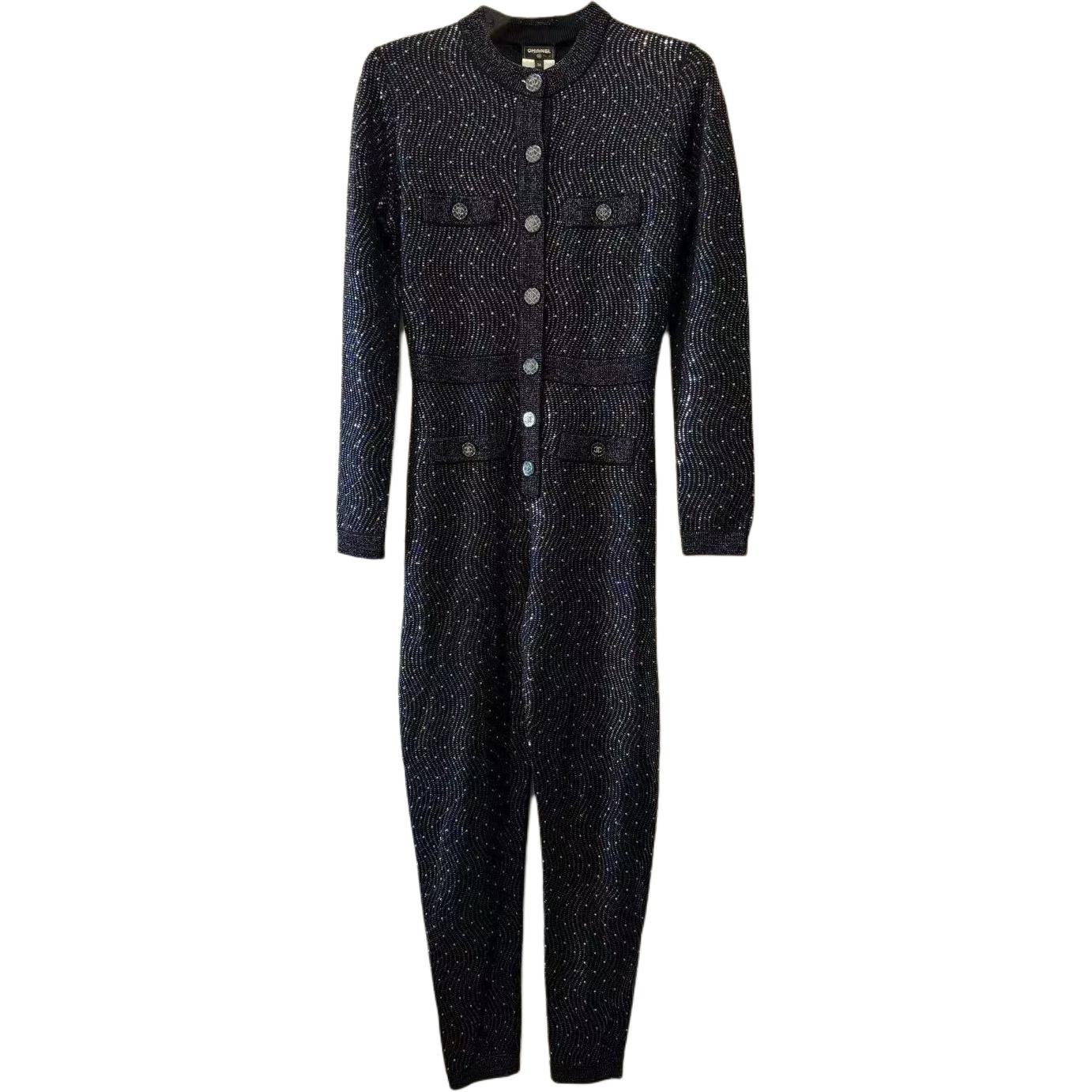 CHANEL Bodysuits Women's Black Crew Neck