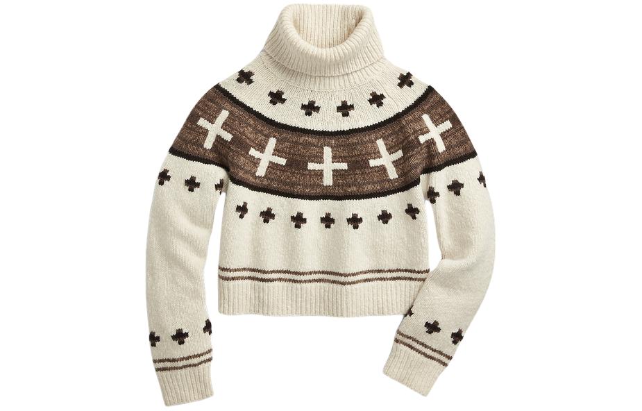 Polo Ralph Lauren X Naiomi Glasses FW23 striped pattern printed turtleneck short casual loose sweater for women multi-color