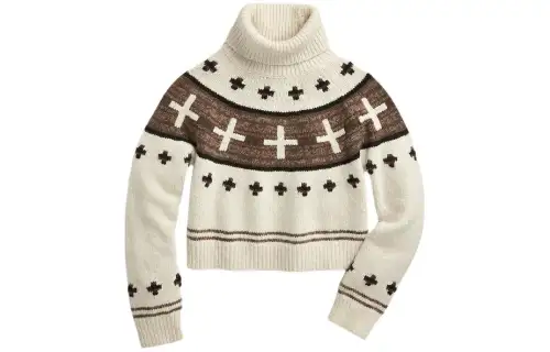 Polo Ralph Lauren X Naiomi Glasses FW23 striped pattern printed turtleneck short casual loose sweater for women multi-color