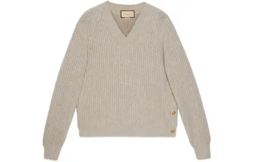 GUCCI V Neck Ribbed Knit Sweater