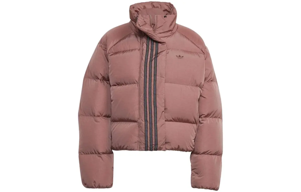 Adidas Originals Down Jackets Women's Light Brown Red Stand Collar Moderate Straight Fit