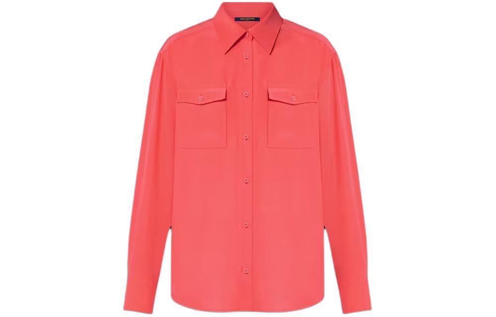 LOUIS VUITTON Flap Pocket Silk Shirt Women's Red