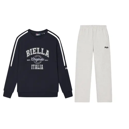 FILA Casual Sportswear Men's Clothing Sets Hero Blue Sweatshirt+Moonlit Flower Gray Pants Crew Neck Moderate