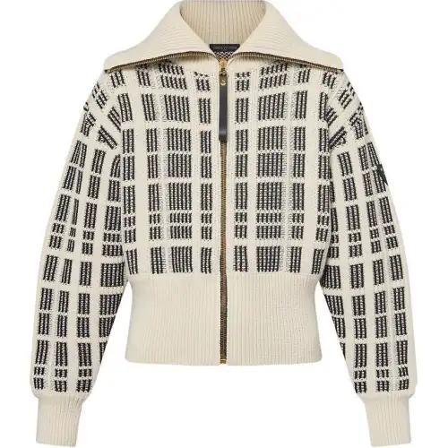 LOUIS VUITTON Graphic Tweed Knit Zip-Up Jacket