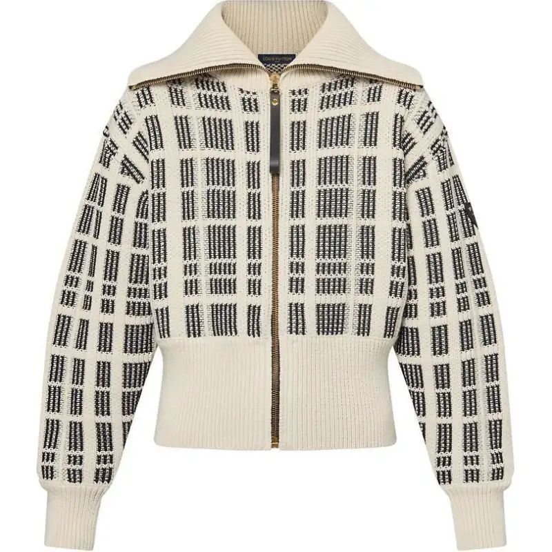 LOUIS VUITTON Graphic Tweed Knit Zip-Up Jacket