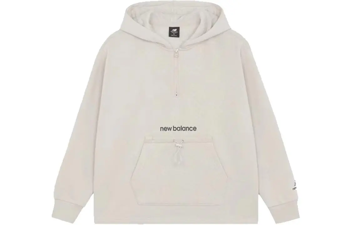 New Balance Fleece Lined Hooded Pullover Print Letter Sweatshirt Women's Ecru