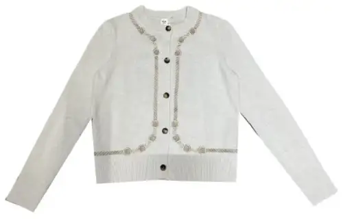HERMES Knitwear Women's White Crew Neck Moderate Cardigan