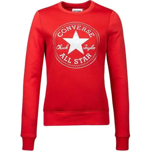 Converse Letter Print Knitted Fabric Fleece Lined Pullover Comfortable Sweatshirt Women's Red