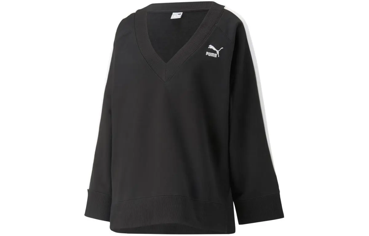 PUMA Sweatshirts Women's Black V-neck Moderate Straight Fit