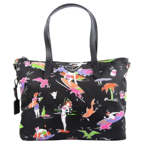 PRADA Print Nylon Shoulder Bag, Crossbody Bag, Handbag Women's Black