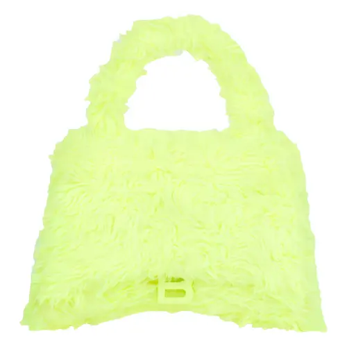 Balenciaga Hourglass Faux Fur Handbag Women's Neon Yellow