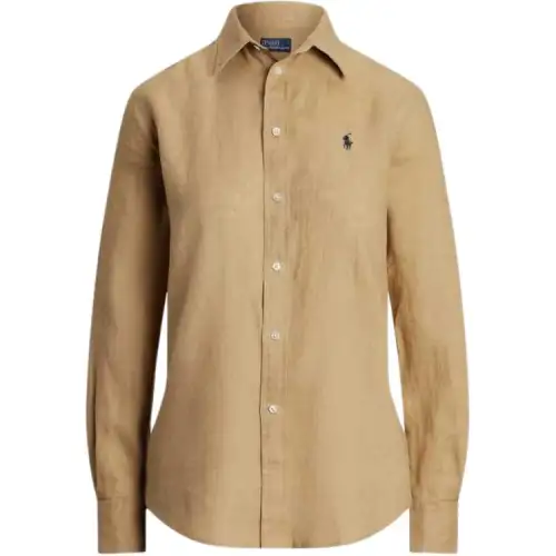 Polo Ralph Lauren Pony, long-sleeve, classic retro khaki shirt, with embroidery, loose straight fit