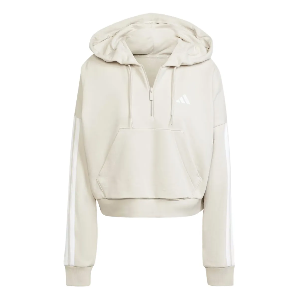 Adidas Essentials 3 Stripes French Terry Quarter Zip Hoodie Wonder Alumina/White