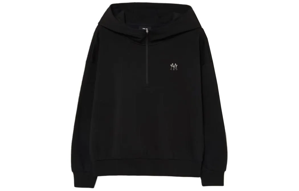 MLB New York Yankees Sweatshirts Women's Black Hooded (Non-detachable) Moderate Straight Fit