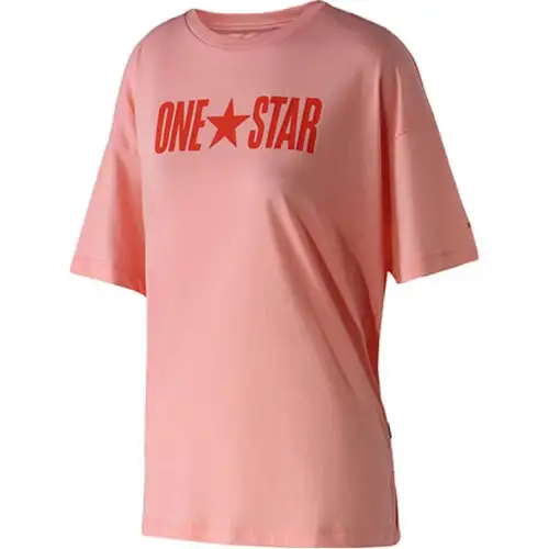 Converse T Shirts Women's Pink Crew Neck Moderate