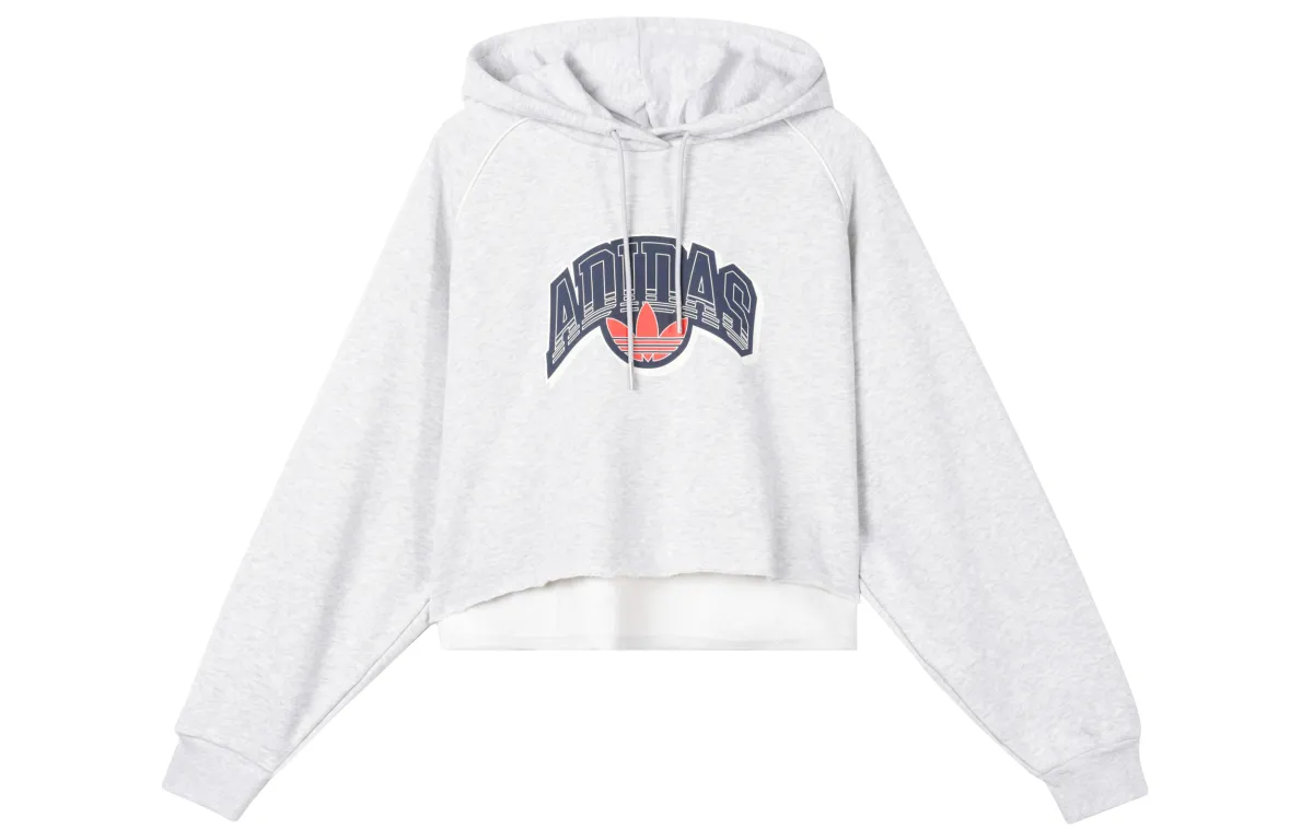 Adidas Originals Cropped Hoodie Sweatshirt Women's Light Heather Gray