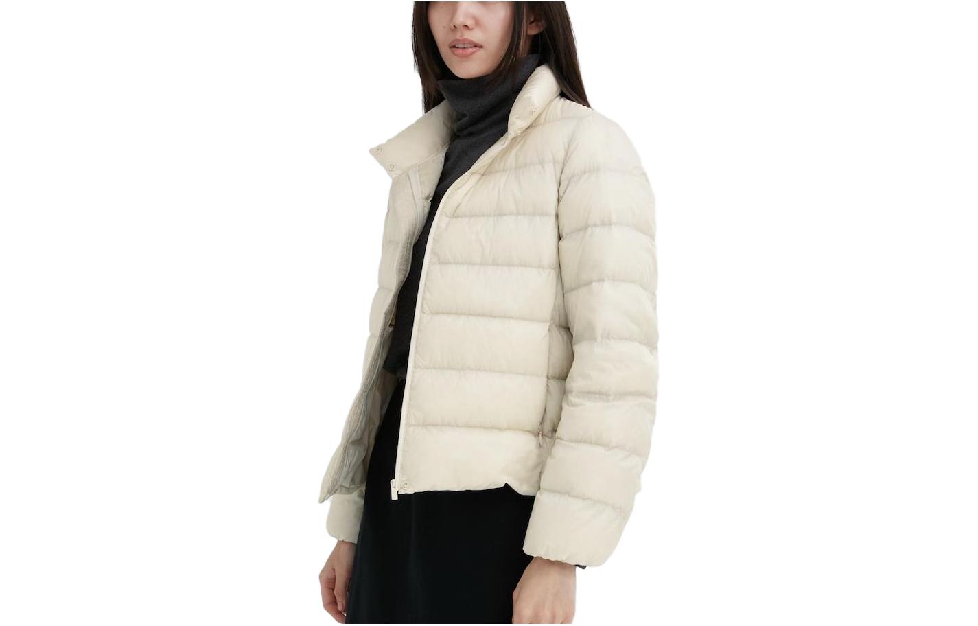 UNIQLO Down Jackets Women's Pearl White 01 Stand Collar Fleece Lined Down Jacket