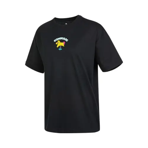 Converse T Shirts Women's Black Crew Neck Moderate