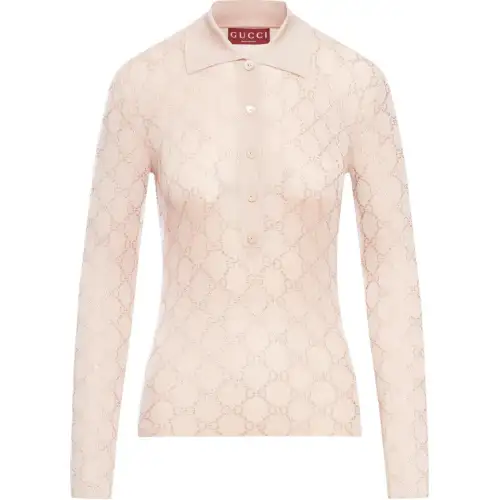 GUCCI Monogrammed Long Sleeve Polo Shirt