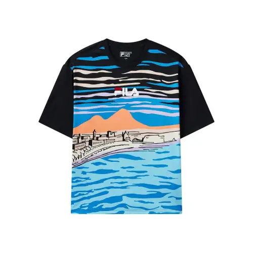 FILA T Shirts Men's Jet Black Crew Neck Moderate Straight Fit