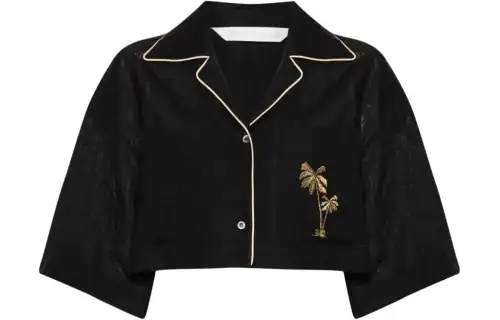 Palm Angels cropped linen bowling shirt