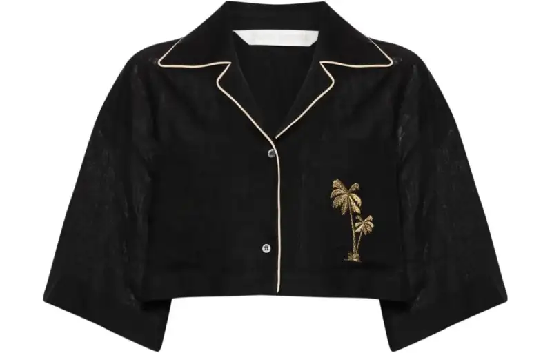 Palm Angels cropped linen bowling shirt