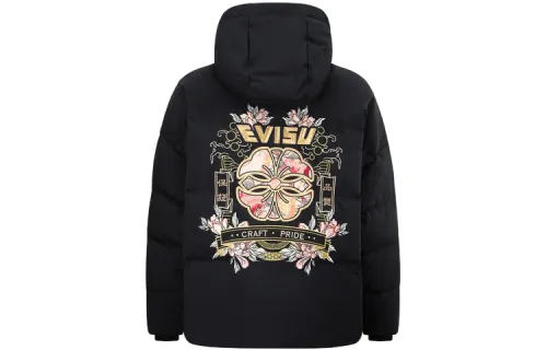 EVISU Down Jackets Women's Black Hooded Thickened Down Shirt Jacket