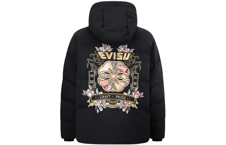EVISU Down Jackets Women's Black Hooded Thickened Down Shirt Jacket