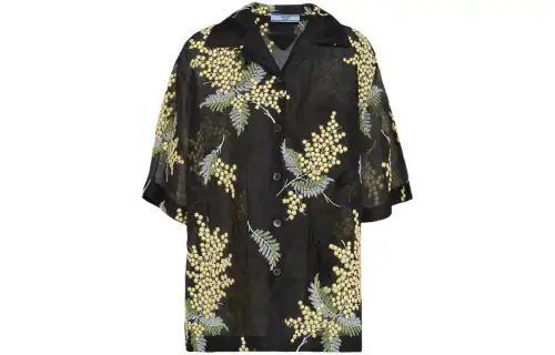 PRADA Shirts Women's Black Cuban Collar Moderate Shirt