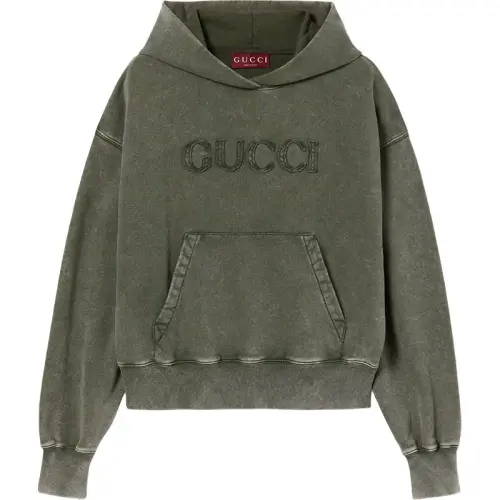 Gucci Embroidered cotton jersey hooded sweatshirt