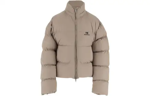 Balenciaga Logo Printed Zip Up Puffer Jacket 'Beige'