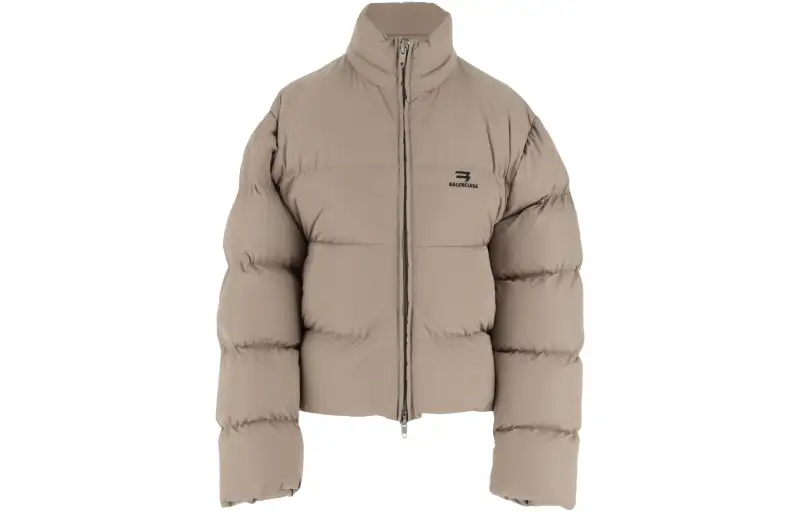 Balenciaga Logo Printed Zip Up Puffer Jacket 'Beige'