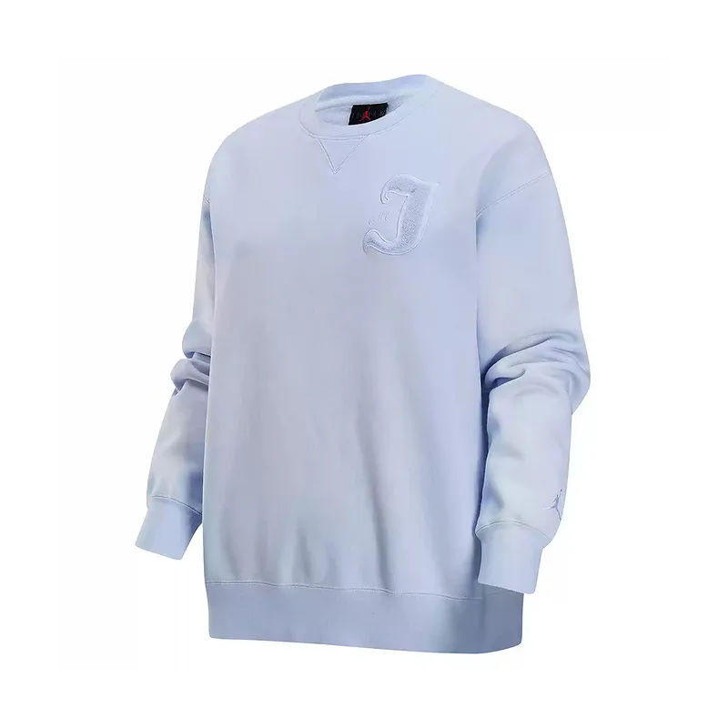 Jordan Solid Color Loose Fit Fleece Lined Round Neck Long Sleeve Sweatshirt Women's Light Purple