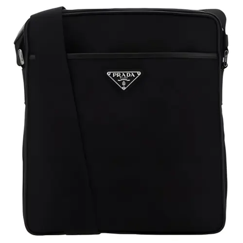 PRADA Zip Closure Nylon Fabric Crossbody Bag Men's Black