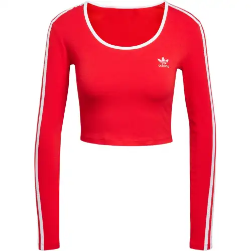Adidas Women's Adicolor 3 Stripes Long Sleeve Crop Long Sleeve Top Better Scarlet