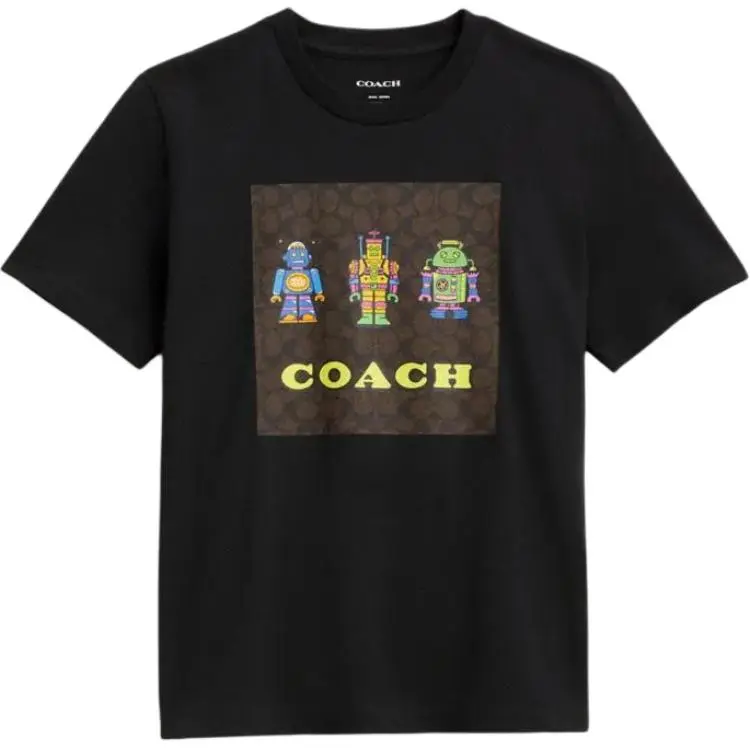 COACH Cosmic Coach FW24 Robot Print Letter Logo Short Sleeved T Shirt Women's Black