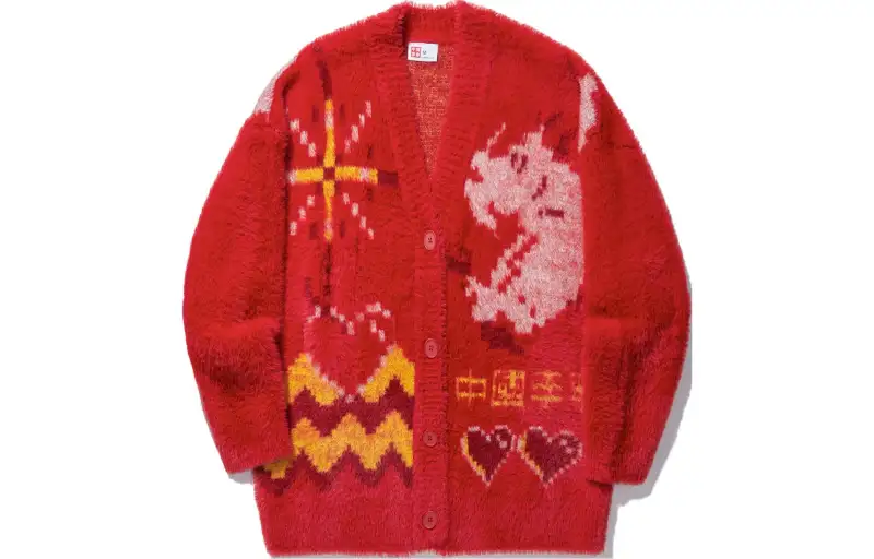 Li Ning Earning Money Every Day Collection, Heart Patterned Print Fleece Lined Thermal Loose Fit Cardigan Long Sleeved