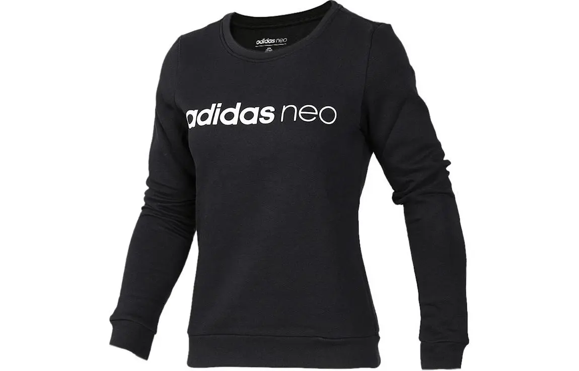 Adidas Fleece Lined Crew Neck Casual Solid Color Sweatshirt Women's Black