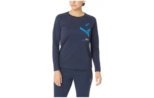 ASICS Shirts Women's Blue Crew Neck Moderate Other