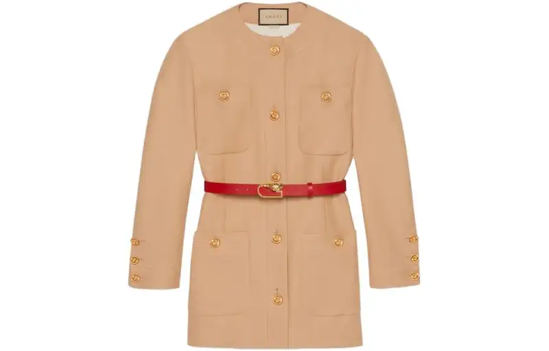 GUCCI Jackets Women's Brown Crew Neck Moderate Other
